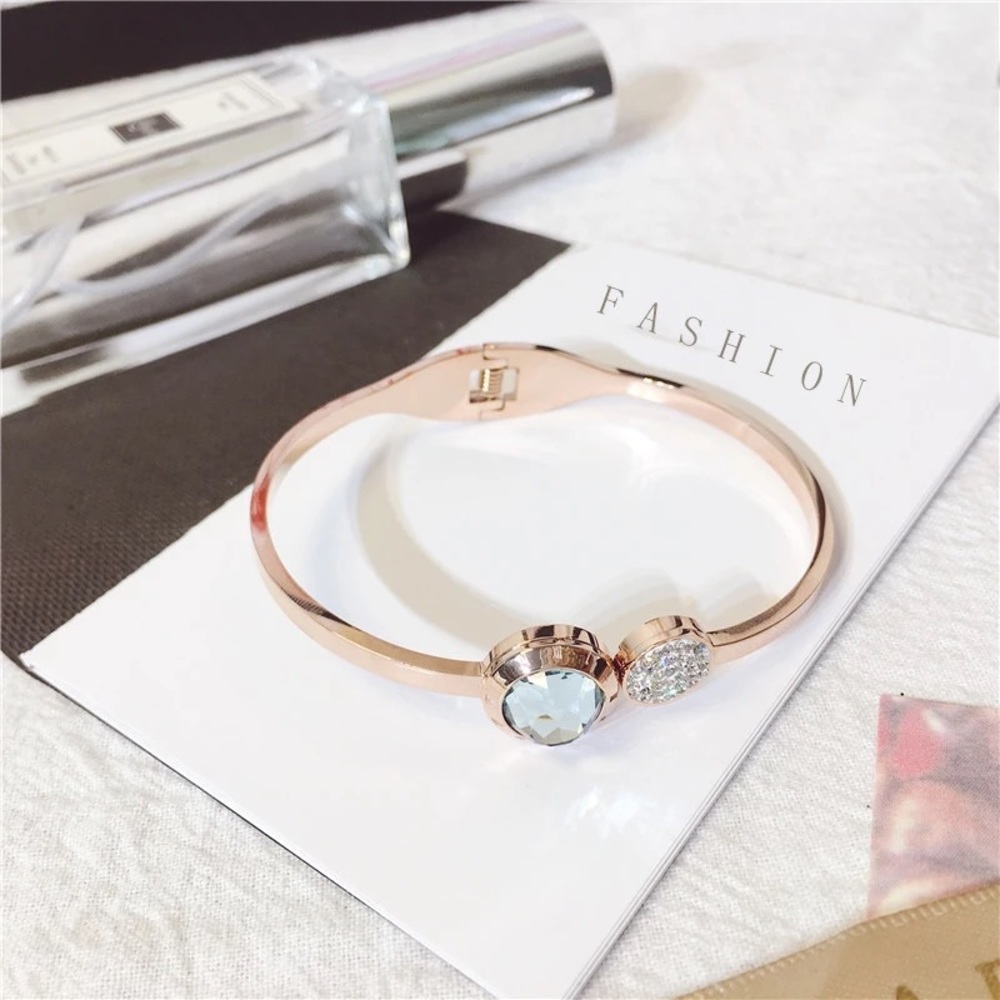 Rose gold stone and diamond bangle